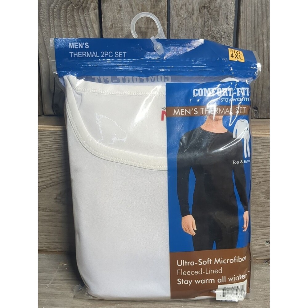 Men's Comfort Fit Fleece Lined 2 Piece Thermal Set Size 4XL, White